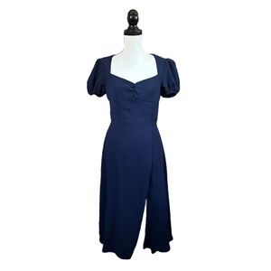 Alexia Admor Gracie Midi Dress Navy Blue Sweetheart Neckline Puff Sleeve Size 4